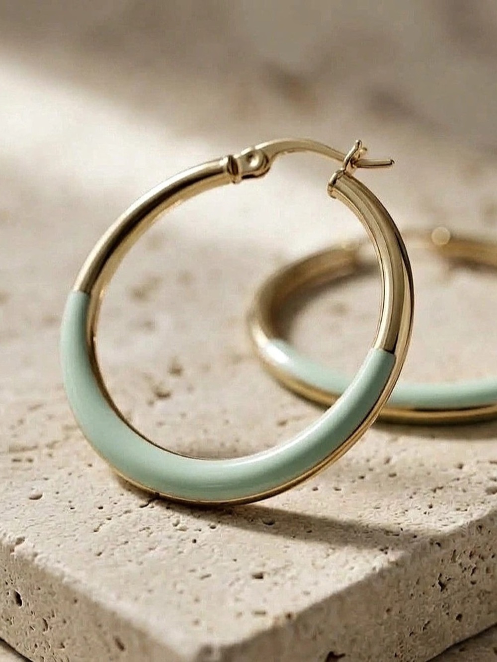 Mint Sage Green & Gold Hoop Earrings NWT